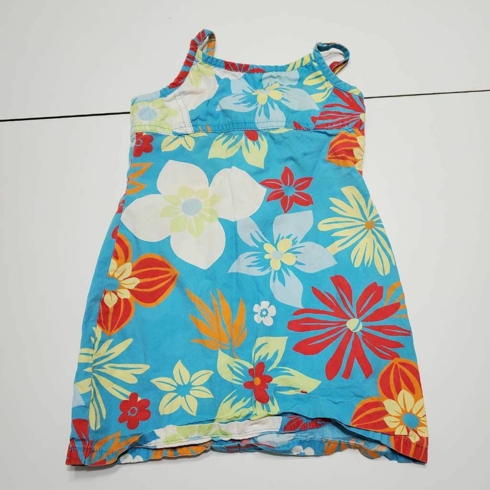 Old Navy Girls A Line Dress Blue Floral Square Neck Back Zipper Sleeveless 4